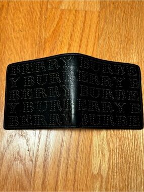 Burberry Perforated Spellout Black Leather Bifold Wallet